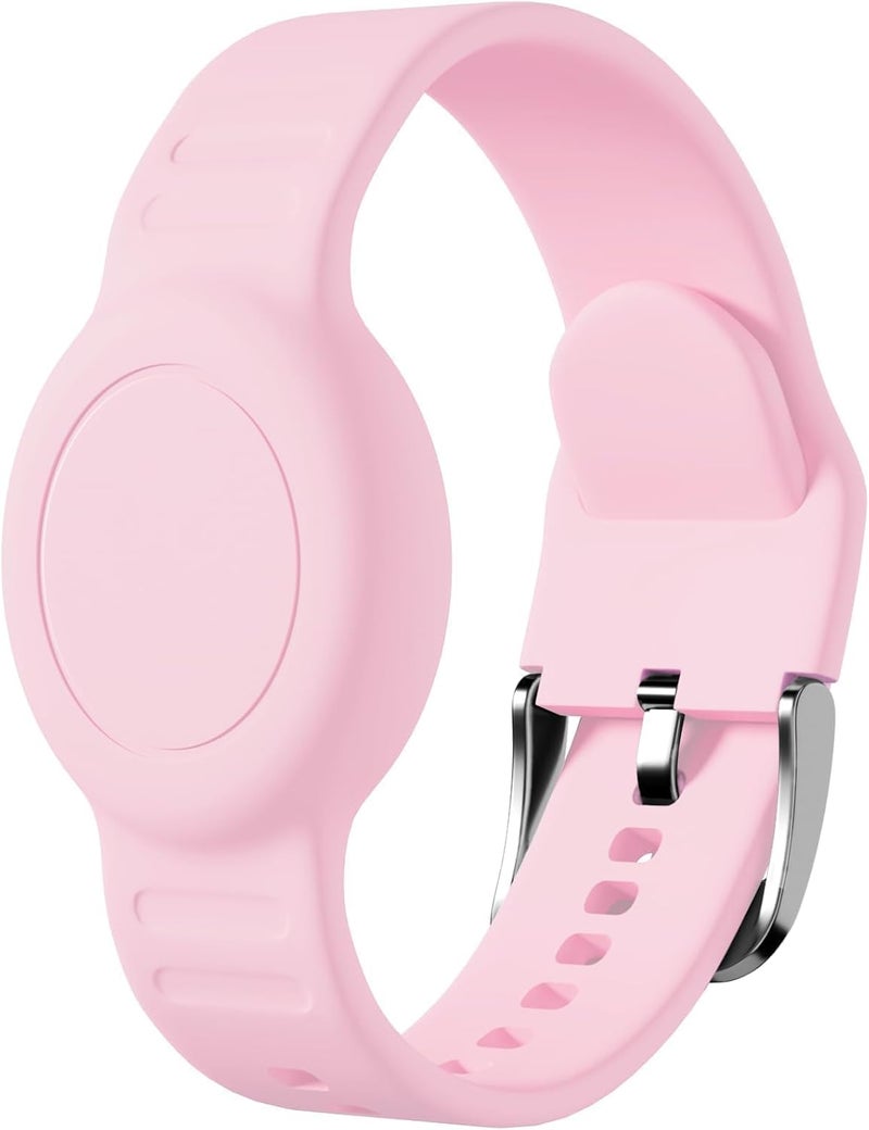 Foweroty 1|2 Pack for AirTag Bracelet for Kids, Waterproof for Air tag Holder with Soft Silicone Full Coverage Anti-Lost Hidden for Airtag Wristband Accessories Watch Band for Child, Light Pink - Image 1